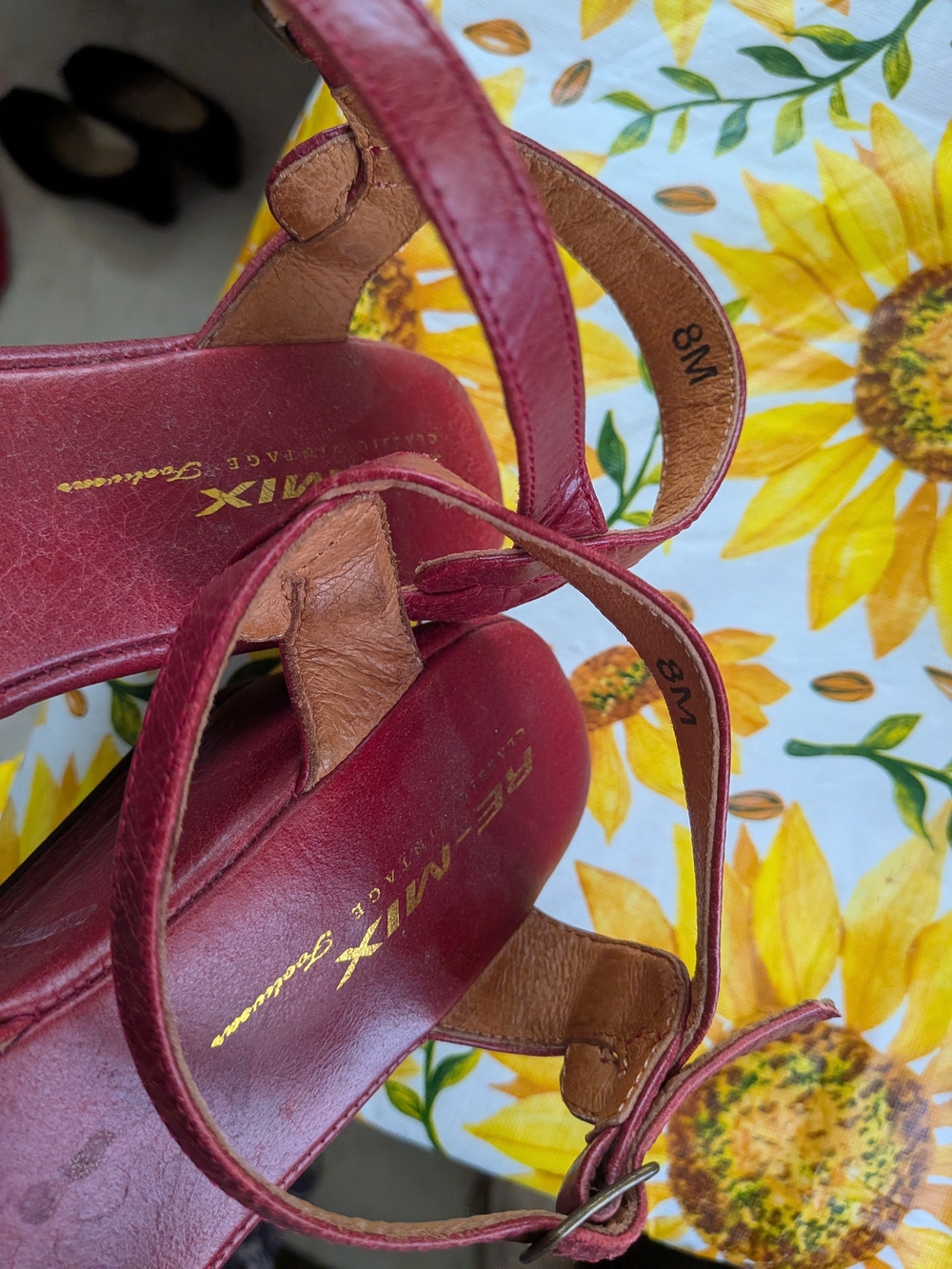Re-Mix Burgundy Leather Strappy Women's Sandals 1940s Style Vintage. - Picture 4 of 4